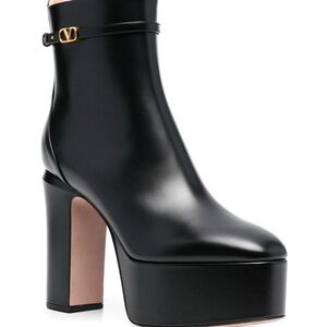 Valentino Garavani Black Heeled Boots with Gold Accent